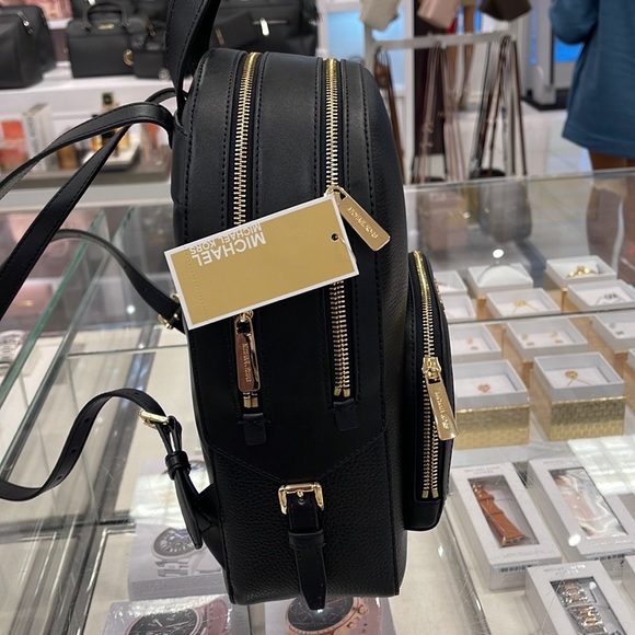 MICHAEL KORS Jaycee Medium zip pocket Pebbled Leather Backpack BLACK color - Picture 5 of 16